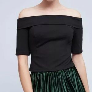 Anthropologie Black Off-Shoulder Crop Top